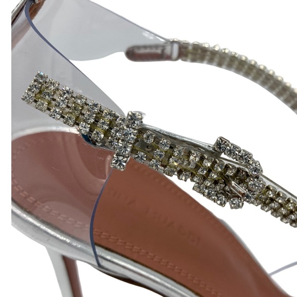 NWOB Amina Muaddi Ursina Glass Crystal-embellished PVC Pointed Toe Heels - Picture 4 of 10